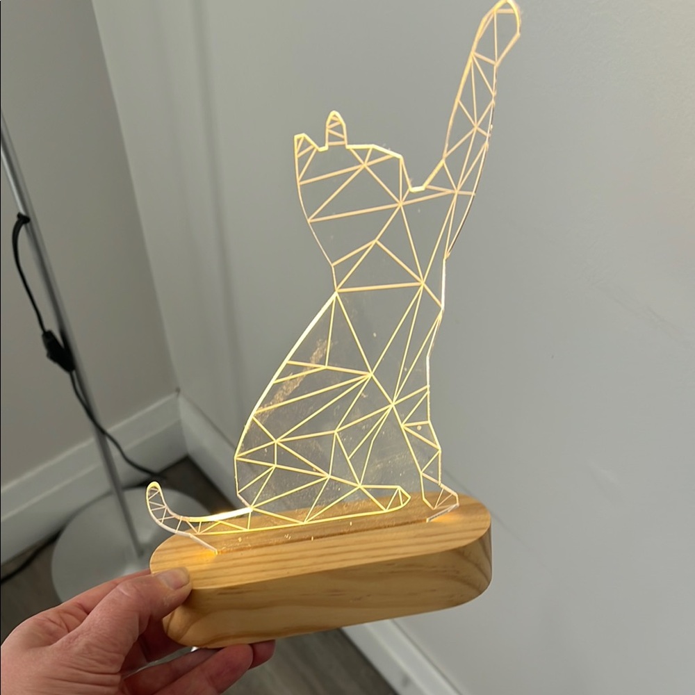 Cat LED Night Light with Wooden Base